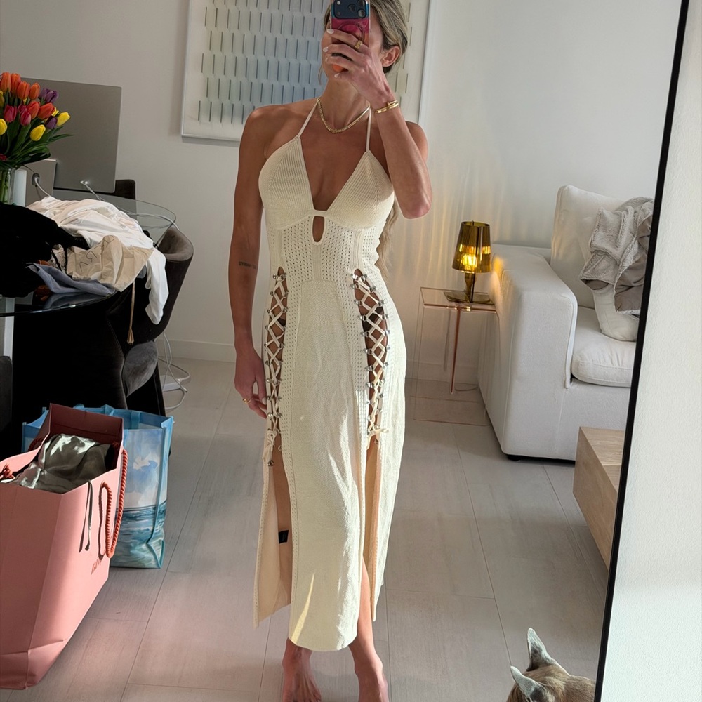 Finesse Cream Crochet Halter Maxi Dress